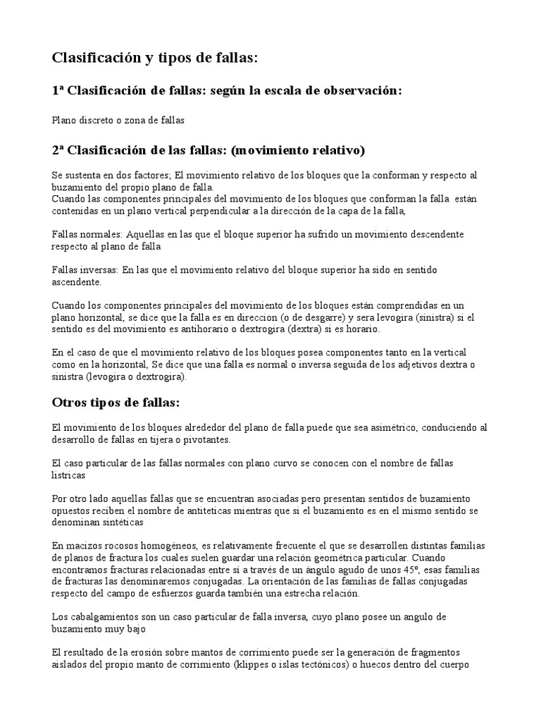 Clasificacion Y Tipos De Fallas Pdf Geología Estructural Falla