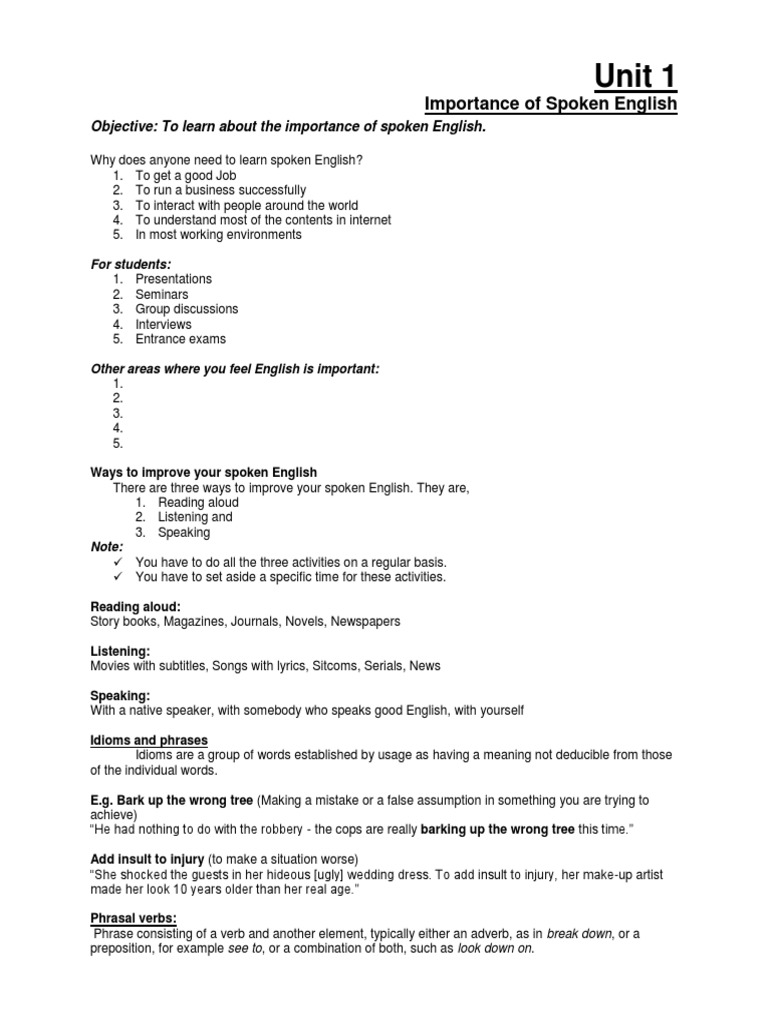 Importance of Spoken English Skills | PDF | Language Arts & Discipline
