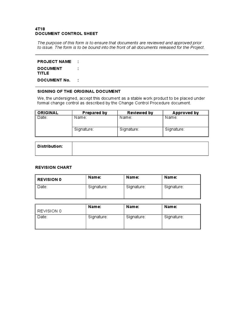 4T18 Document Control Sheet v4-0 | PDF
