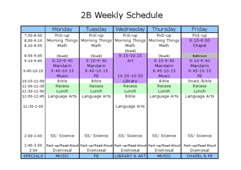 2B Weekly Class Schedule Overview | PDF | Foreign Language Studies ...