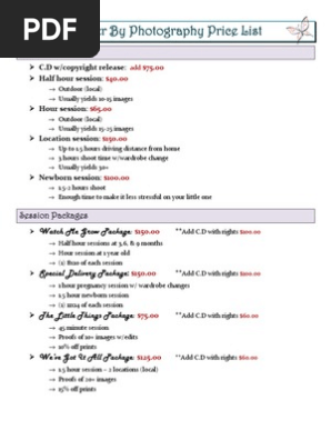 photography price list
