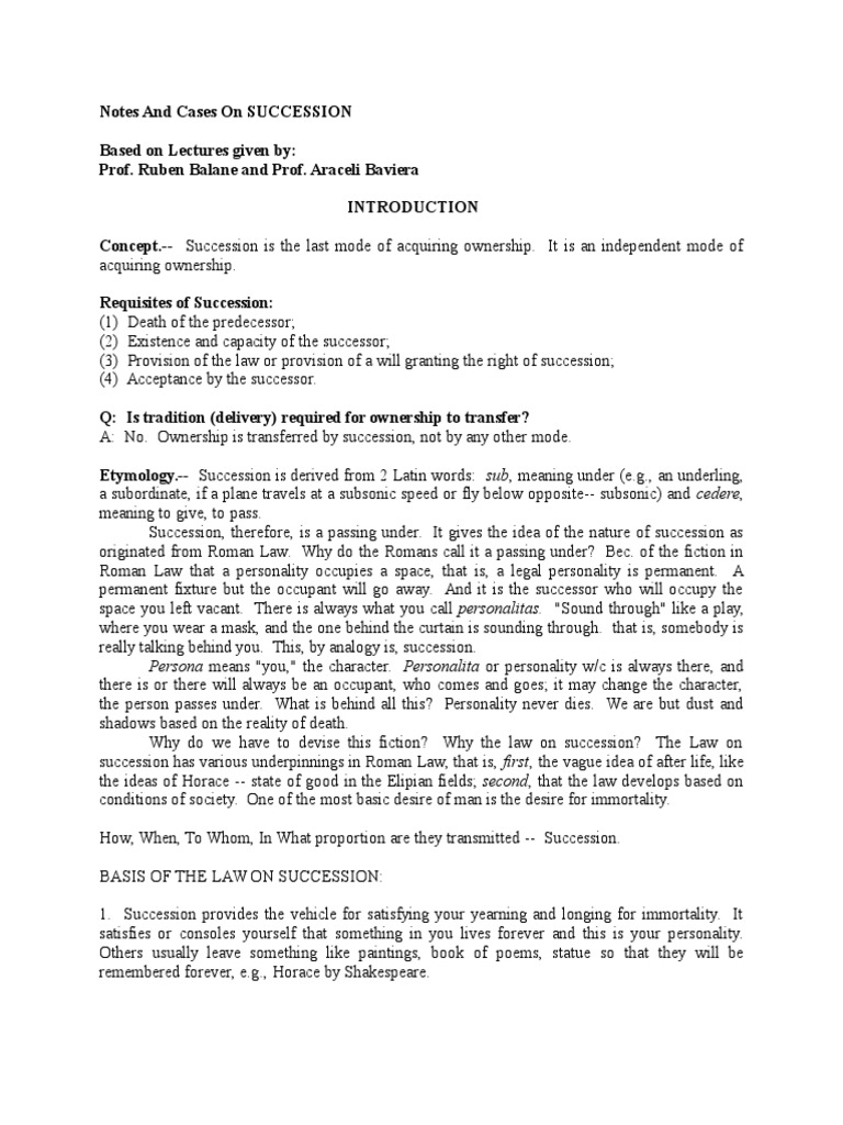 Succession (Notes) Will And Testament Intestacy