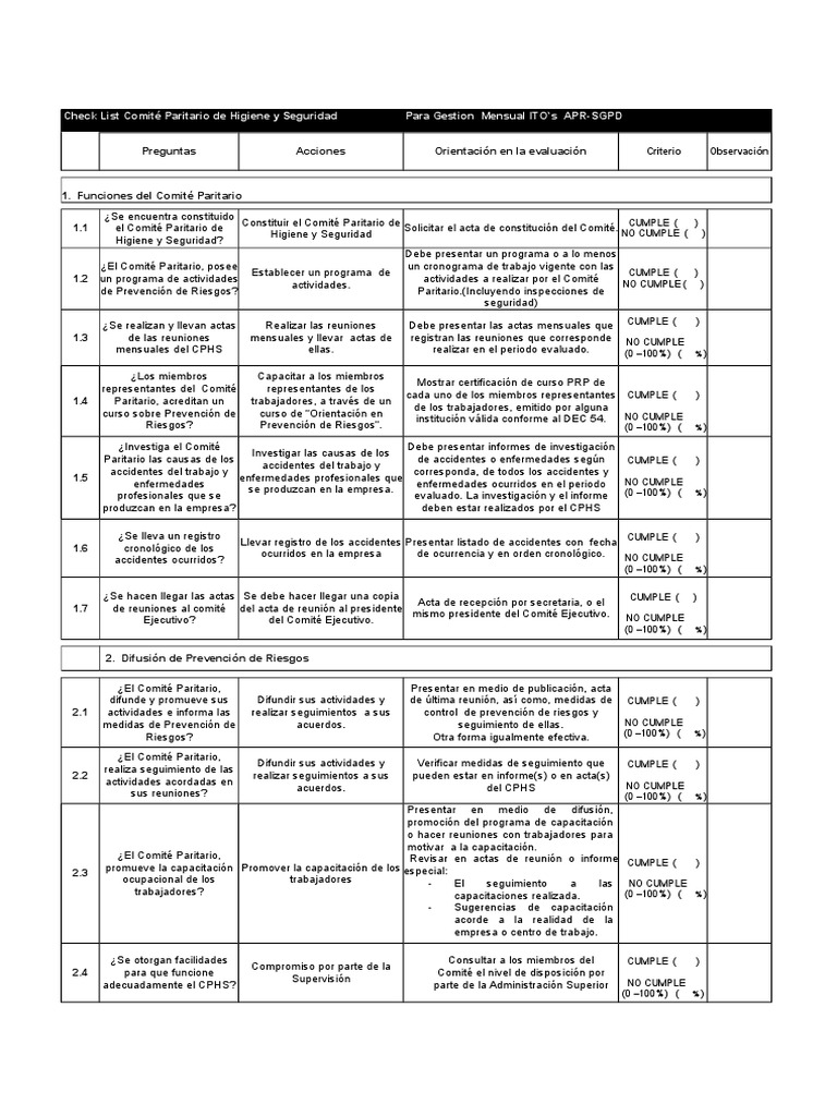 Check List Comité Paritario de Seguridad | PDF