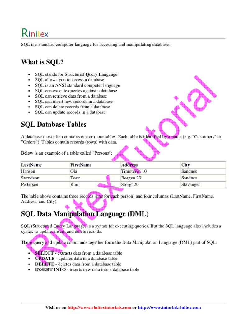 What Is SQL?: Lastname Firstname Address City | PDF | Database Index ...