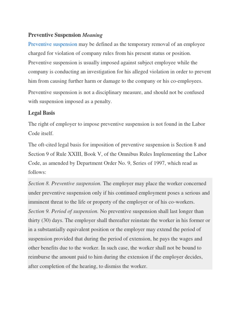 Preventive Suspension Employment Virtue