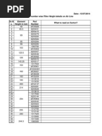 Part Number Wise Filter Height Details