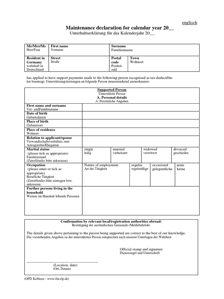 Maintenance Declaration For Calendar Year 20 PDF