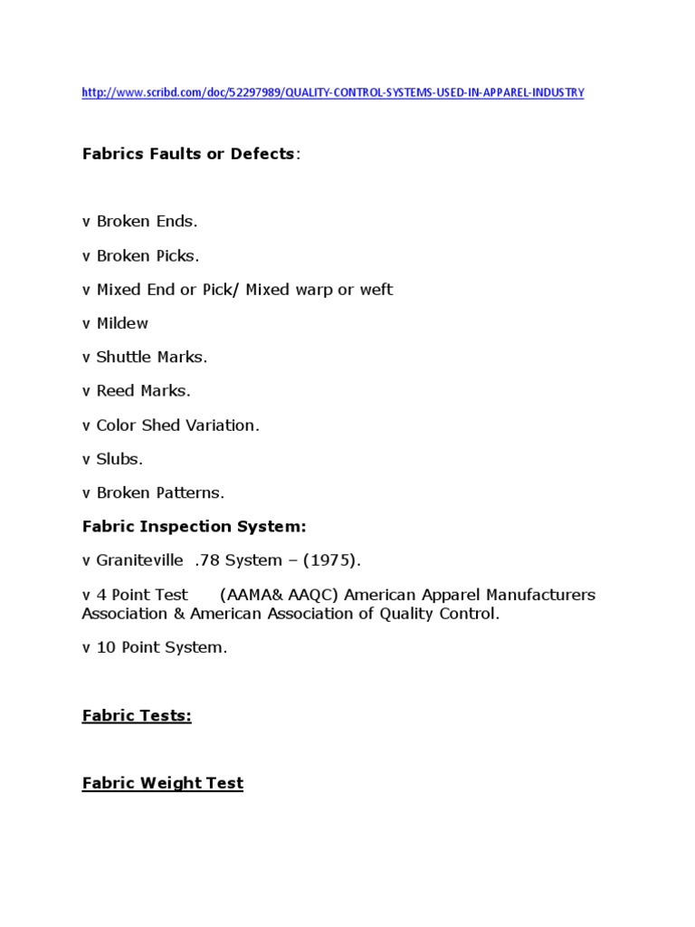 Apparel Industry Quality Control Systems | PDF | Textiles | Knitting