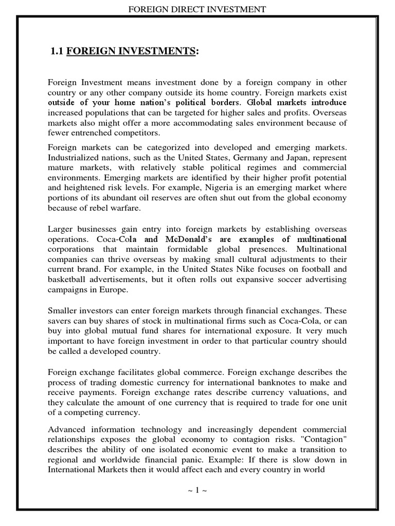 Understanding Foreign Direct Investment: Modes of Entry and Risks in ...