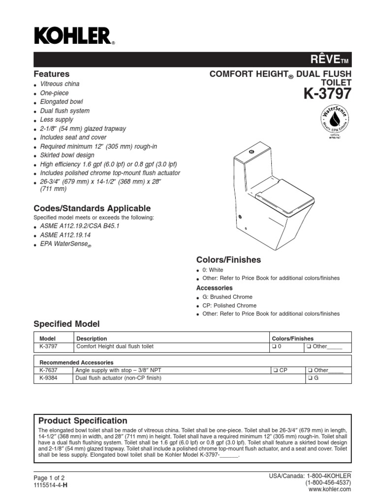 KOHLER Floor Mounted WC Toilet Environment