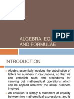 Algebra, Equations and Formulae