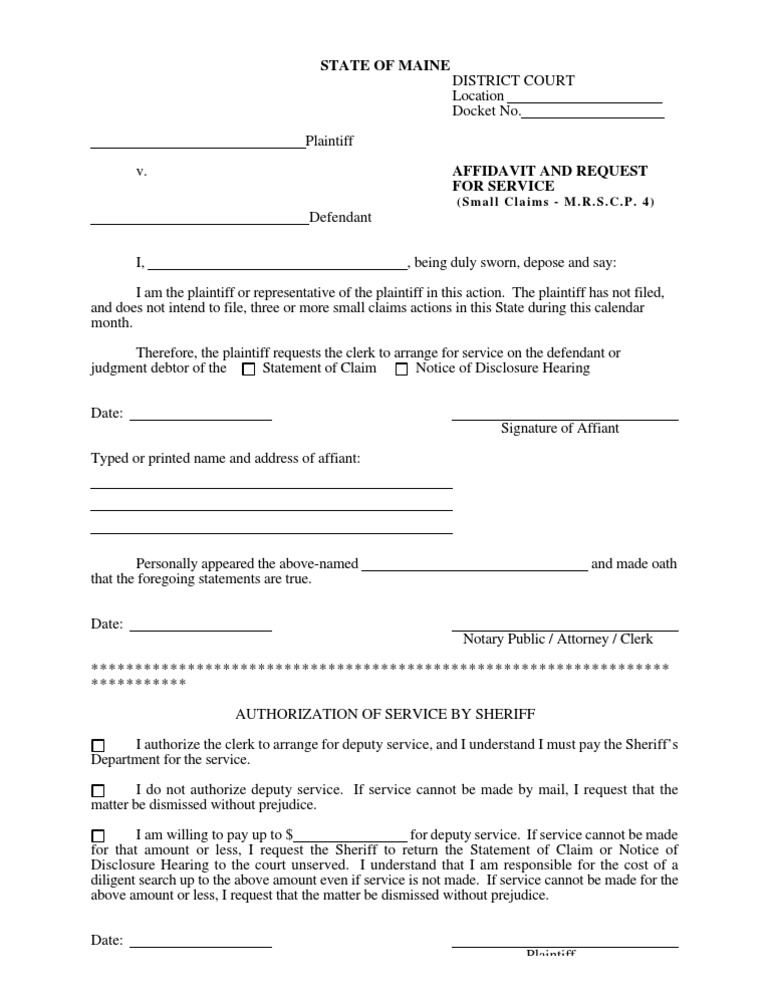 Affidavit & Request For Service | PDF | Affidavit | Civil Law (Common Law)