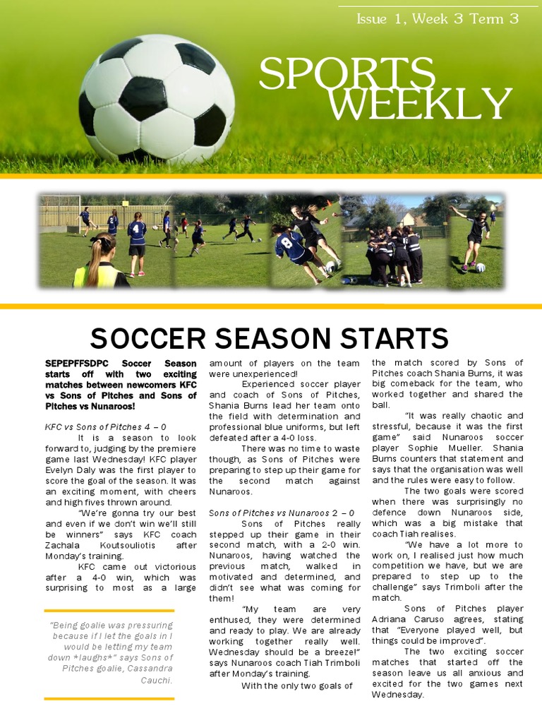 Soccer Newsletter Issue 1 PDF Sports Leisure