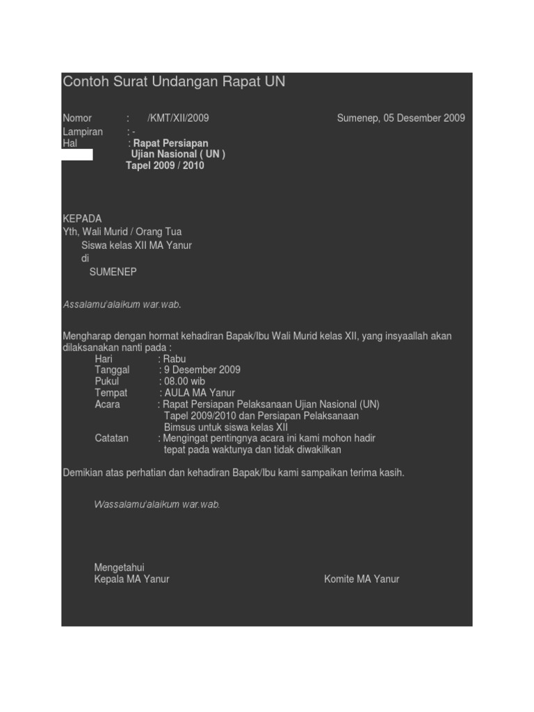 580 Contoh Surat Undangan Rapat Perpisahan Kelas Xii Gratis Terbaru