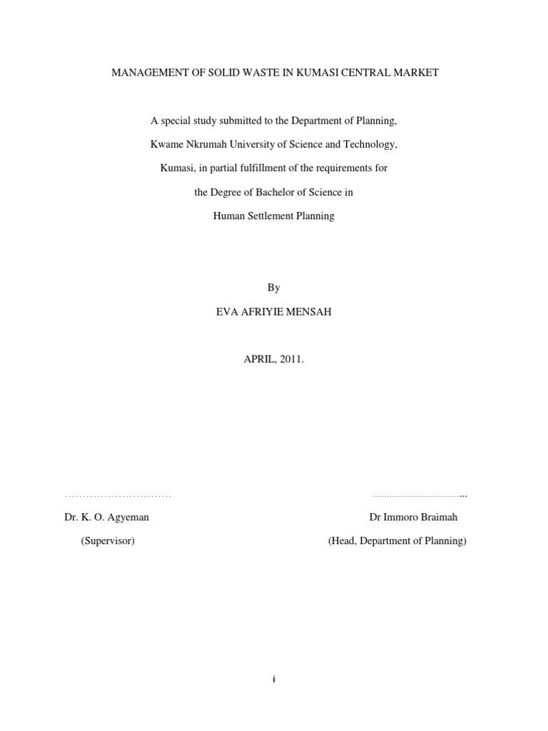 Management of Solid Waste in Ghana Case Study Kumasi Central Market PDF Waste Management
