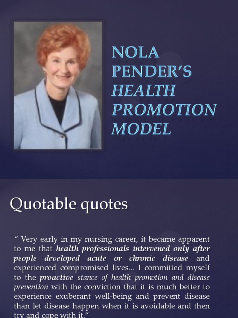 Health Promotion Model by Nola Pender PDF Affect (Psychology) Behavior