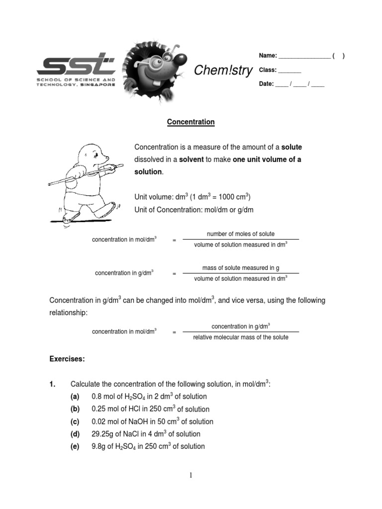 Chemistry Concentration Exercises | PDF | Mole (Unit) | Concentration