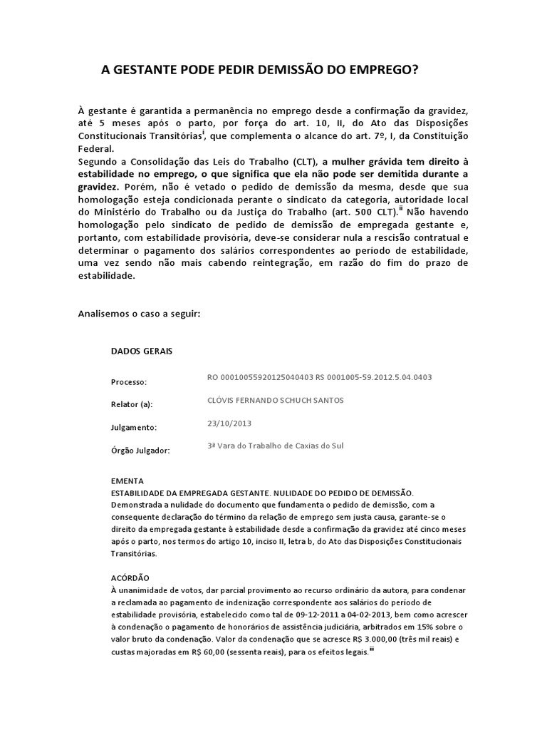 A GESTANTE PODE PEDIR DEMISSÃO DO EMPREGO.docx  Gravidez  Emprego