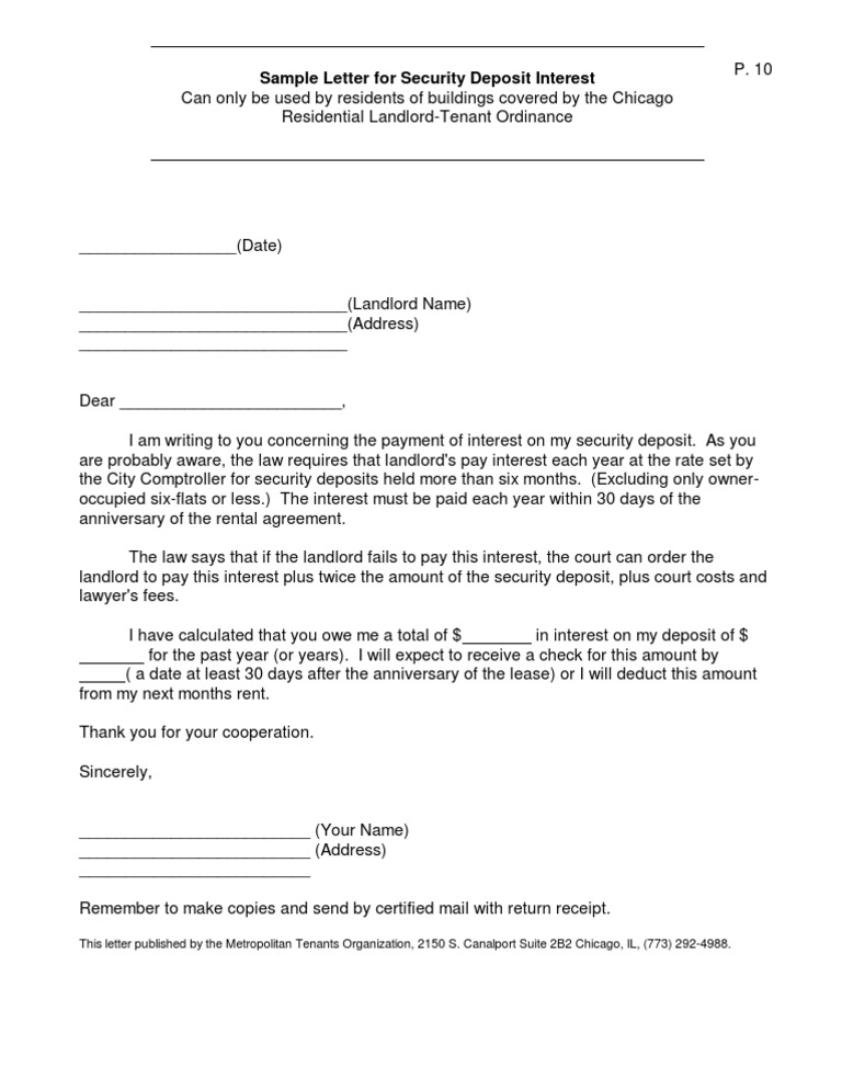Sample Letter For Security Deposit Interest PDF