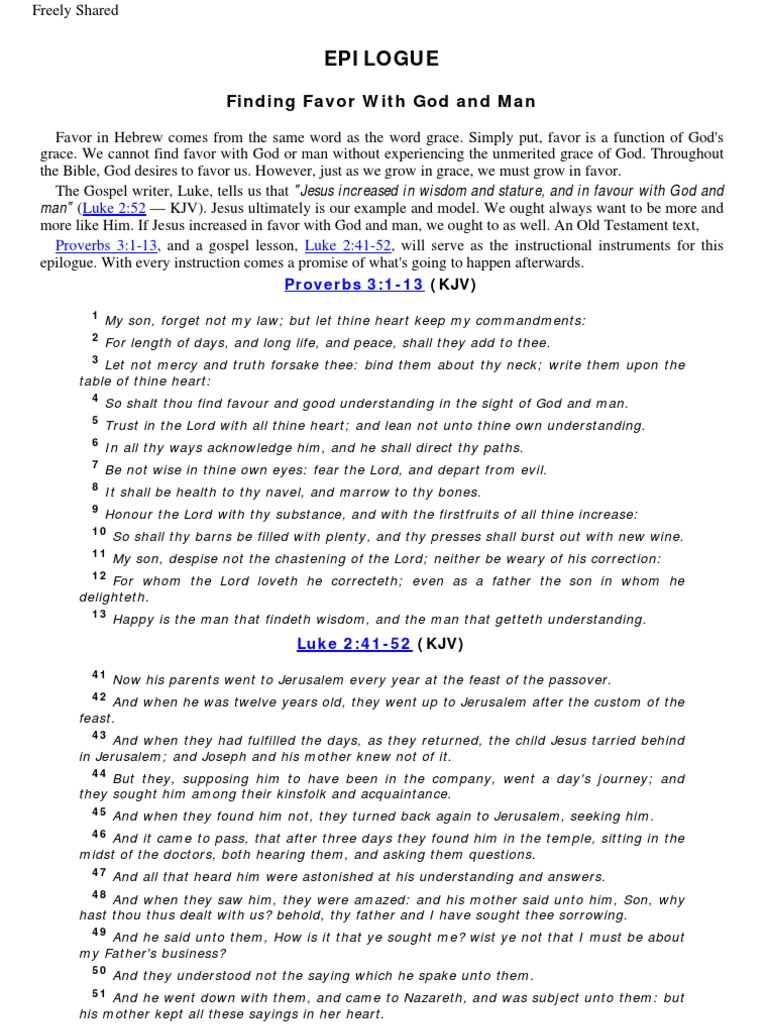 Epilogue Finding Favor With God and Man PDF Divine Grace God The Father