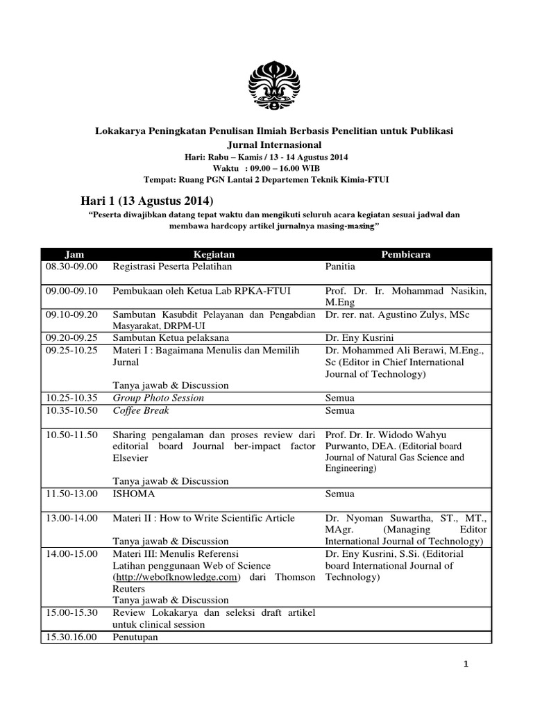 Rundown Acara Pelatihan | Zat Kimia | Ilmu Kimia