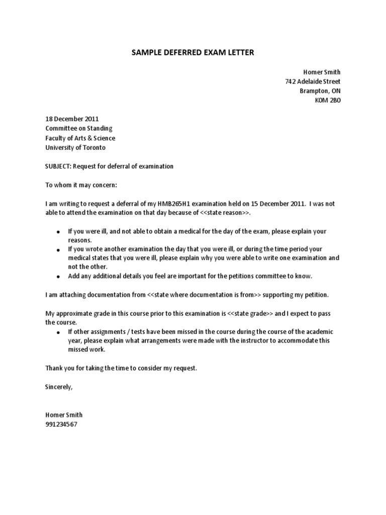 Sample Deferred Exam Letter  PDF