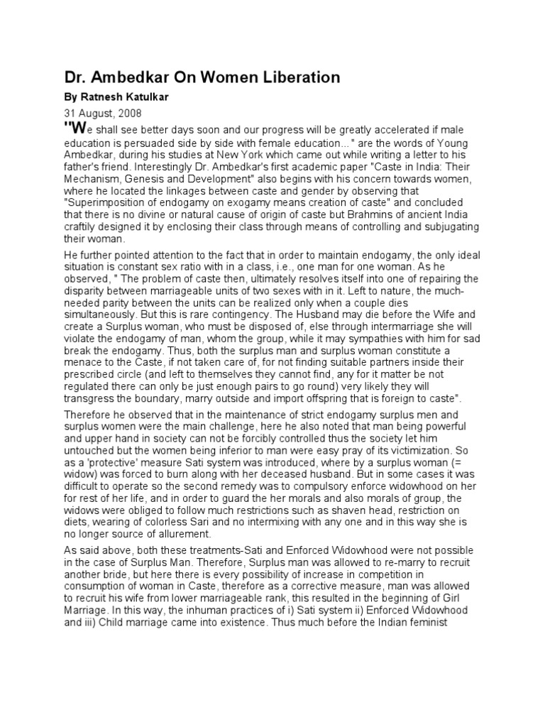 Dr. Ambedkar On Women Liberation "W: by Ratnesh Katulkar | PDF