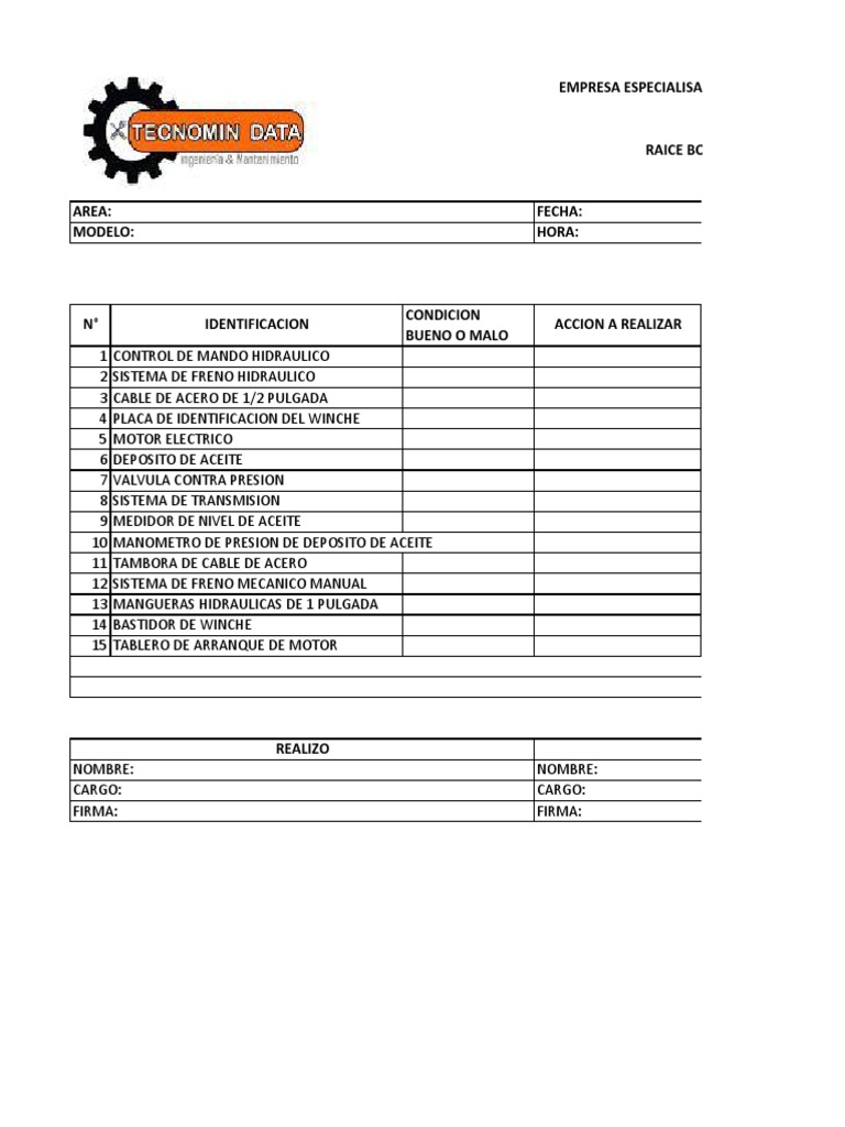 Check List de Winche