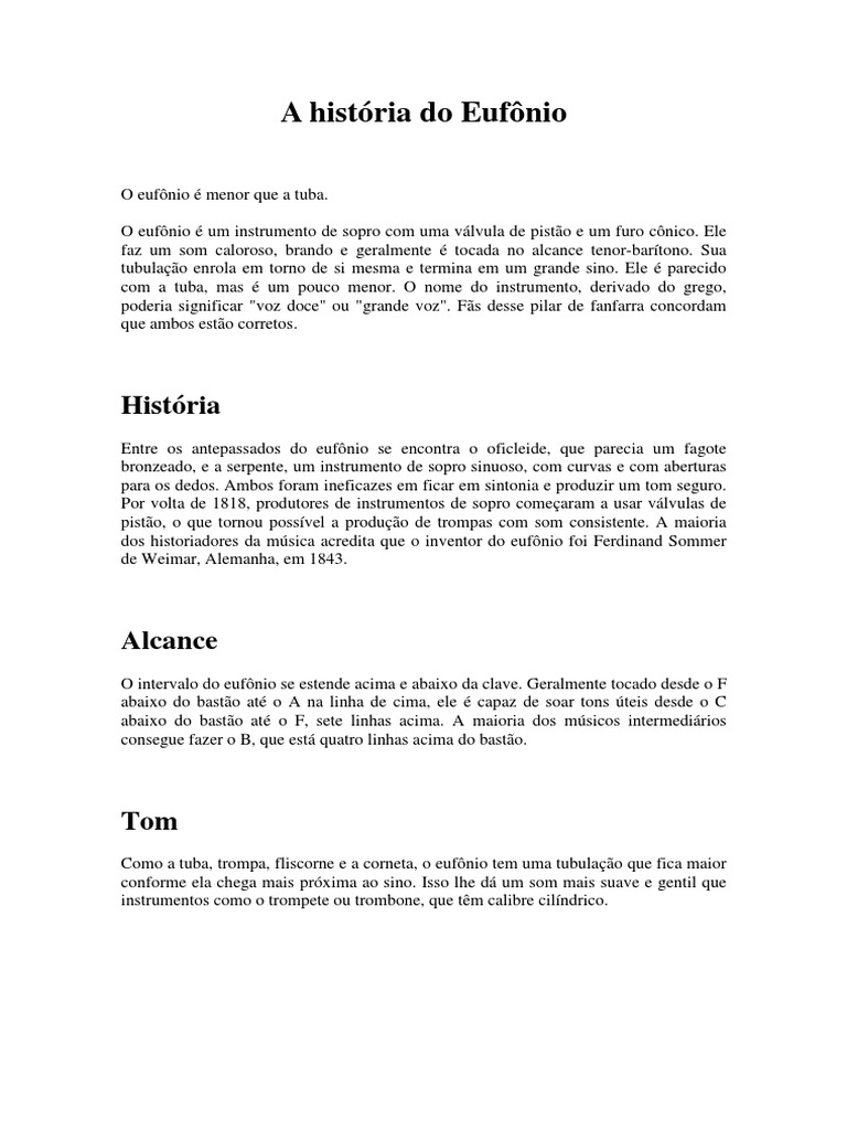 História E Características Do Eufônio Pdf Tuba Instrumentos Musicais