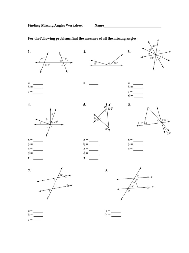 20finding Missing Angles Worksheet  PDF Intended For Finding Missing Angles Worksheet