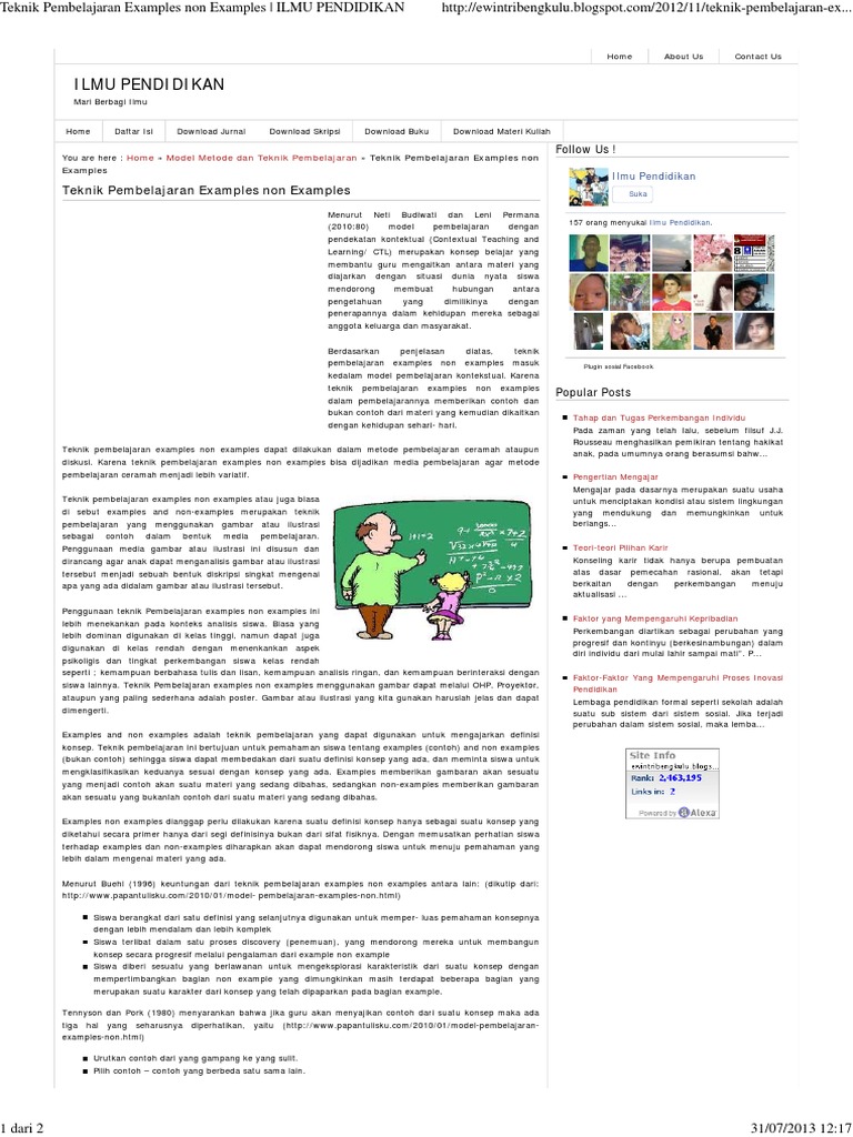  Jurnal Model Pembelajaran  Example Non Example Pdf Seputar Model 