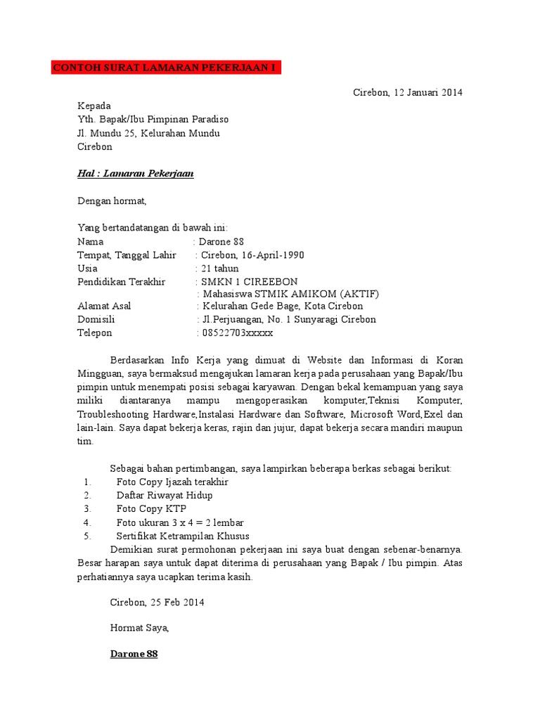 Surat Lamaran Pekerjaan