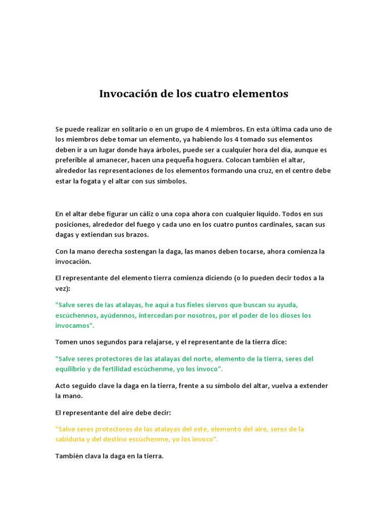 Ritual de Invocación de los 4 Elementos | PDF | Altar | Incendios