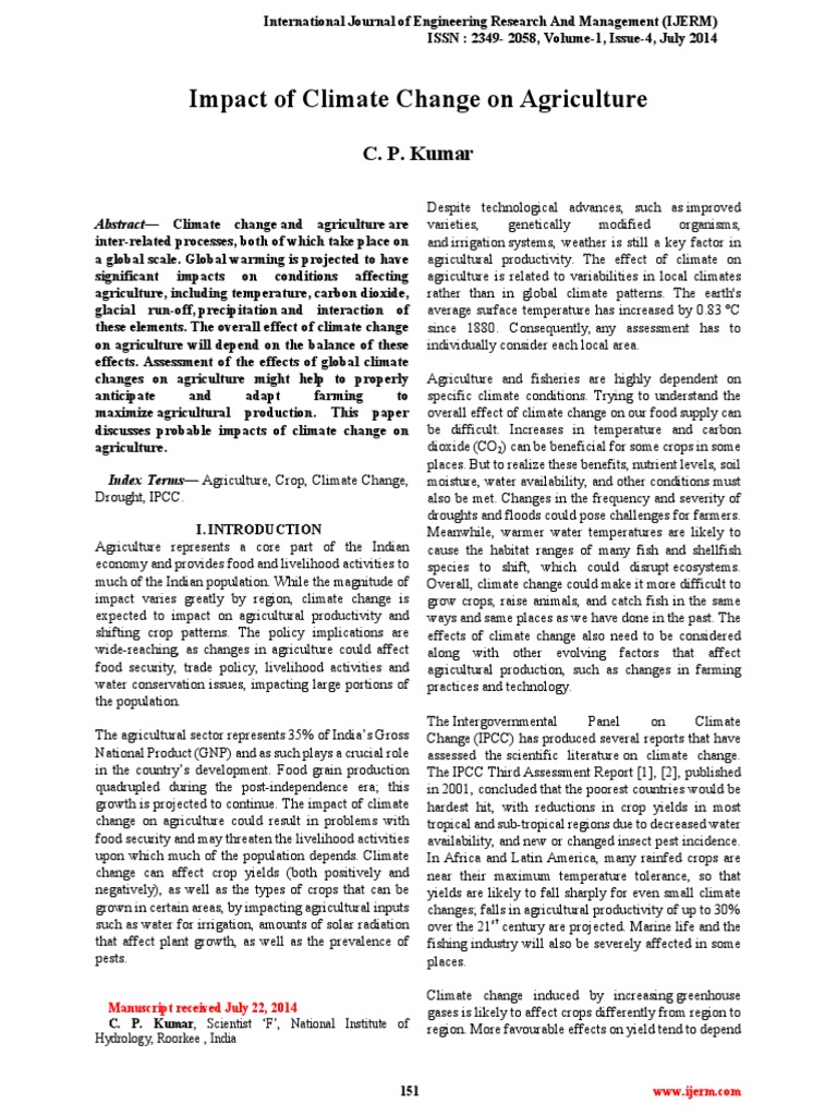 Climate Change Effects on Agriculture | PDF | Effects Of Global Warming ...