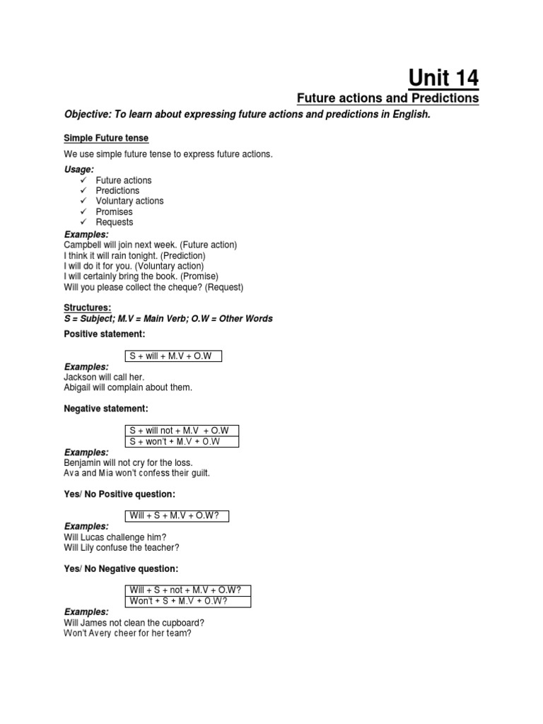 Future Actions and Predictions | PDF | Language Arts & Discipline