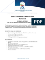 Head of Parliamentary Research Office Parliament: Ref: PARL-HPRO-001