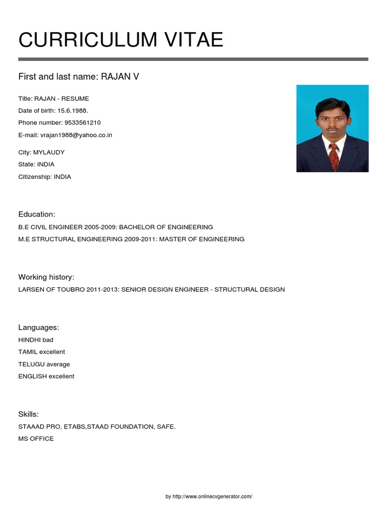 Rajan V - Civil Engineer Resume | PDF