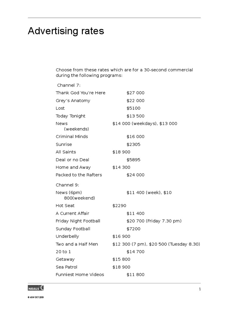 Advertising Rates: © NSW DET 2009 | PDF