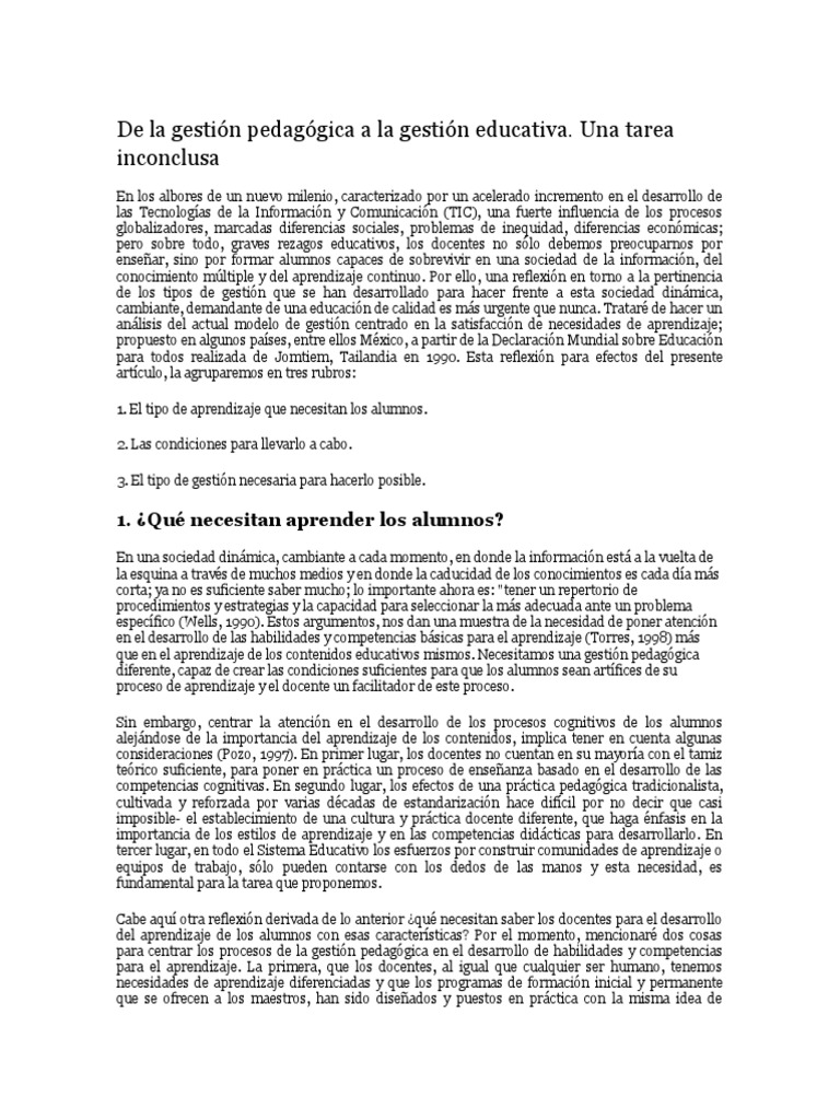 De La Gestión Pedagógica A La Gestión Educativa | PDF | Evaluación ...