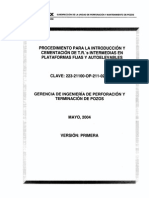 Introduccion y Cementacion de T.R.S Intermedias en Plataformas Fijas y Autoelevables 223-21100-Op-211-0288