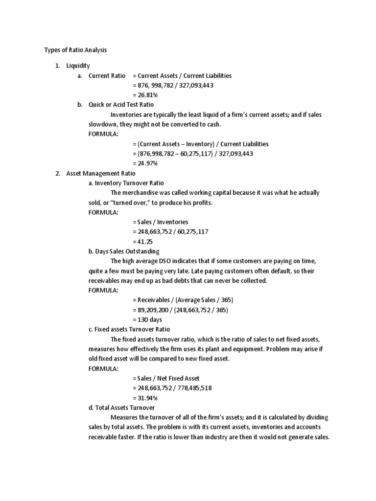 Types Of Ratio Analysis Pdf