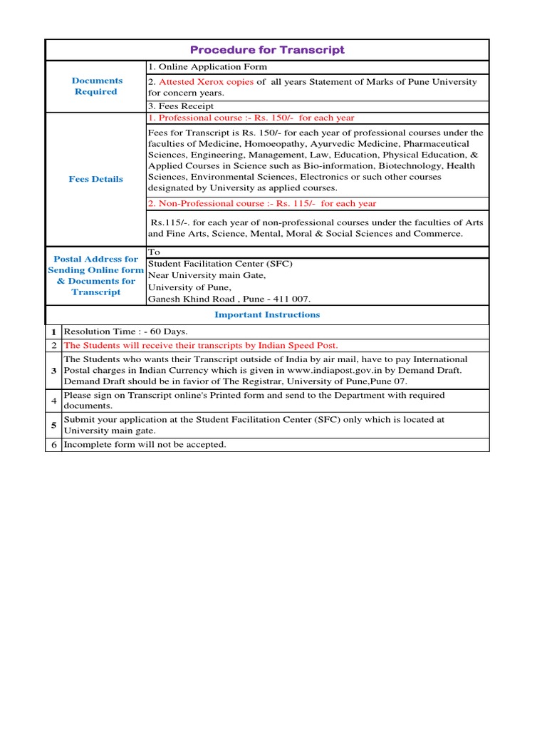 Transcript Application Guidelines | PDF