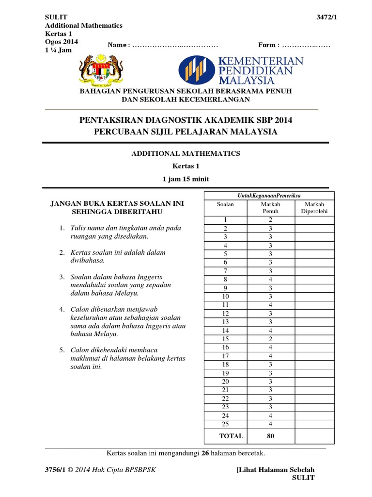 Soalan Trial Spm Add Math - Barabekyu