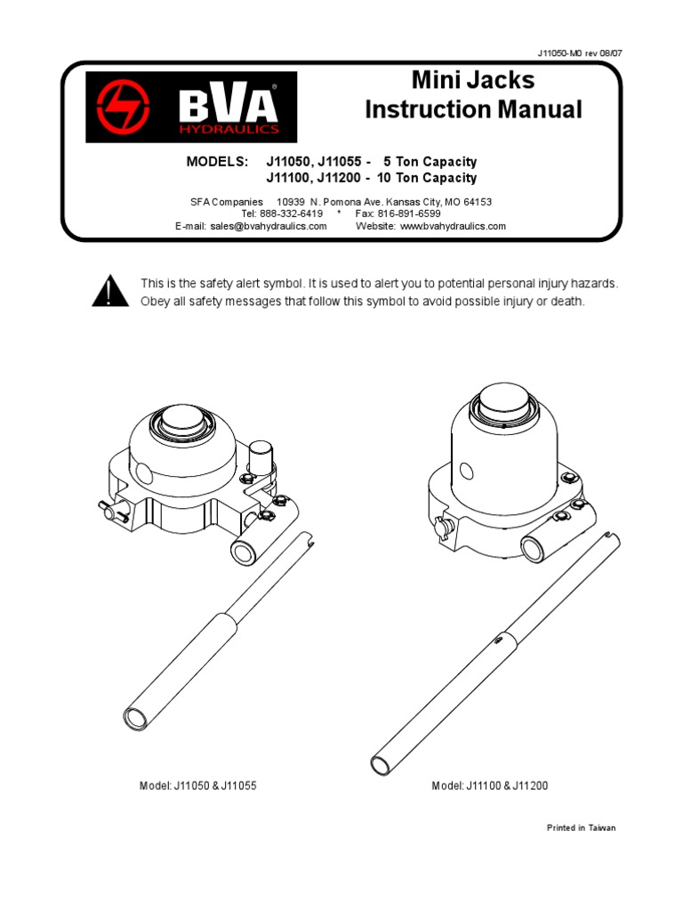 BVA J Series Manual Mini Jacks | PDF | Valve | Pump