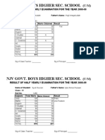 Marks Sheet VIII Class