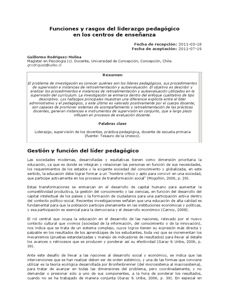 Liderazgo Pedagógico | PDF | Plan de estudios | Liderazgo