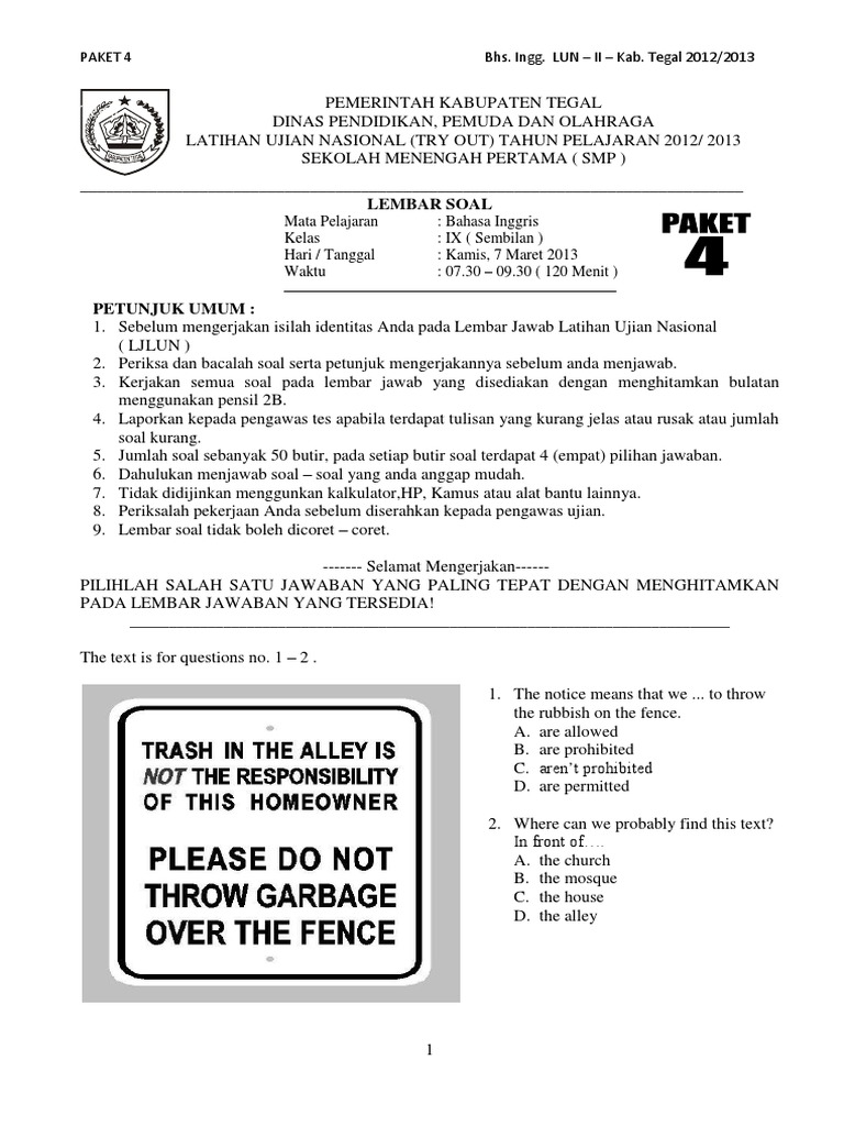 Soal Try Out Bahasa Inggris Paket 4 Bank Business