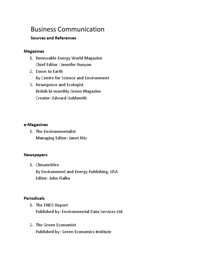 Business Communication Sources Overview | PDF | Politics | Wellness