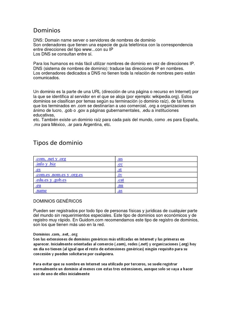 Tipos de Dominios y su Registro | PDF | Nombre de dominio | sistema de ...