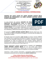 comunicacion a la empresa rechazo despido de jader acosto agosto 14 de 2014